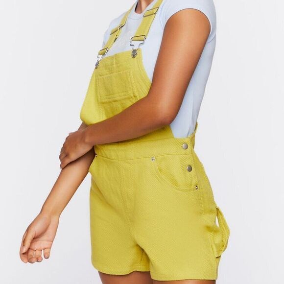 Forever 21 Women's Denim Overall Shorts 100% Cotton Beach Yelllow Medium NWT - Picture 4 of 7